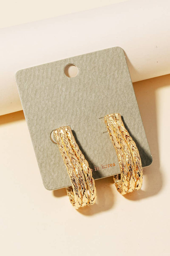 Triple Layered Rope Textured J Hoop Earrings