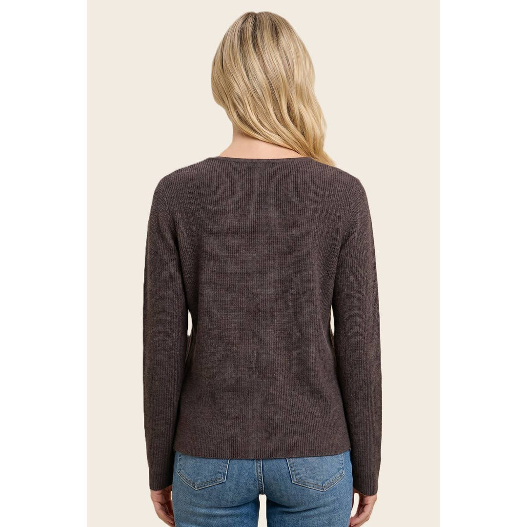 HENLEY BUTTON NECK RIBBED SWEATER