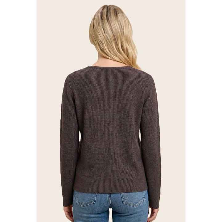 HENLEY BUTTON NECK RIBBED SWEATER