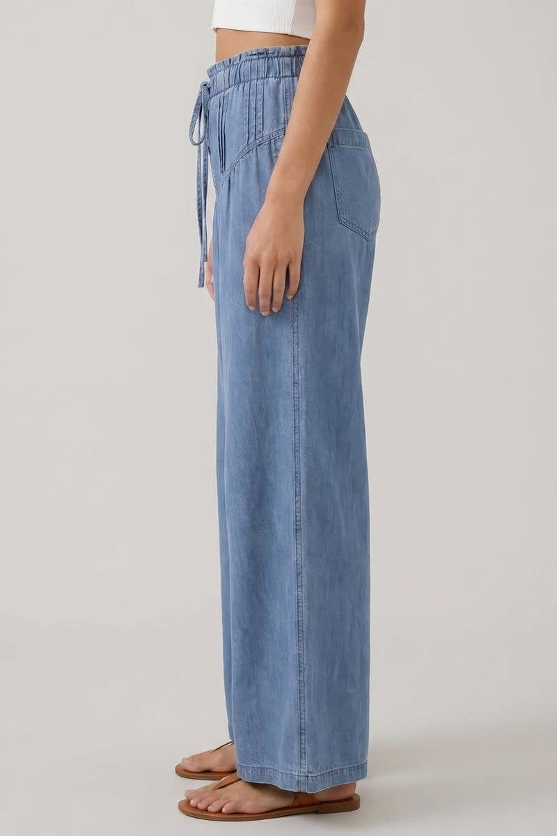 Tencel Pleats Pants Button Closure