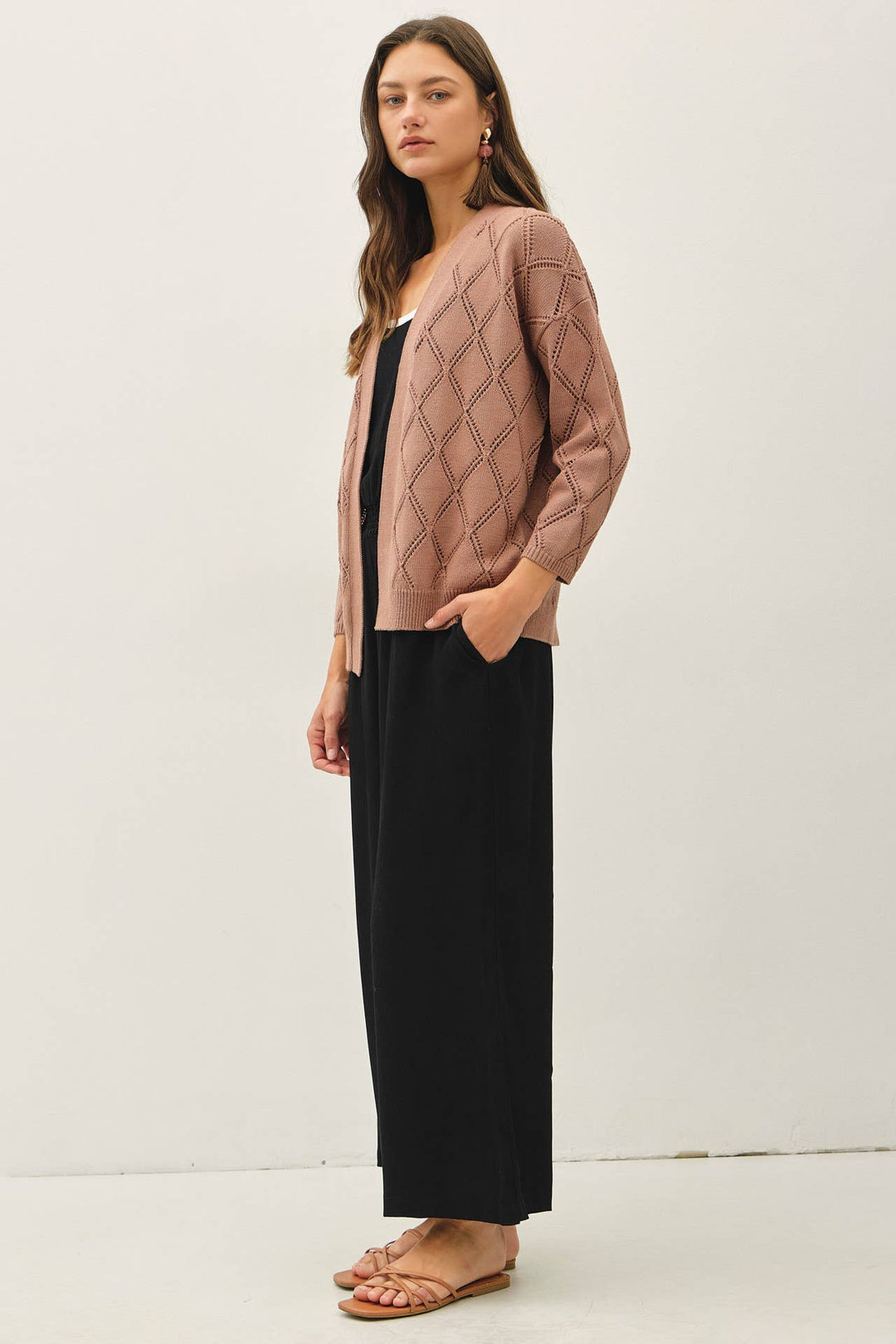 POINTELLE KNIT OPEN FRONT CARDIGAN