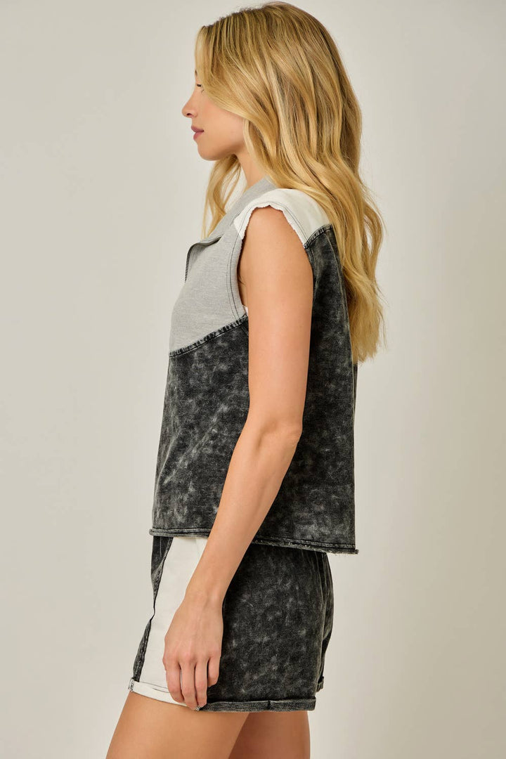 Color Blocked Terry Half Zip Top