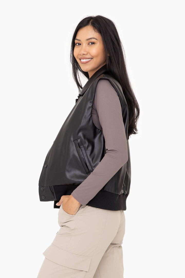 Vegan Leather Bomber Style Vest