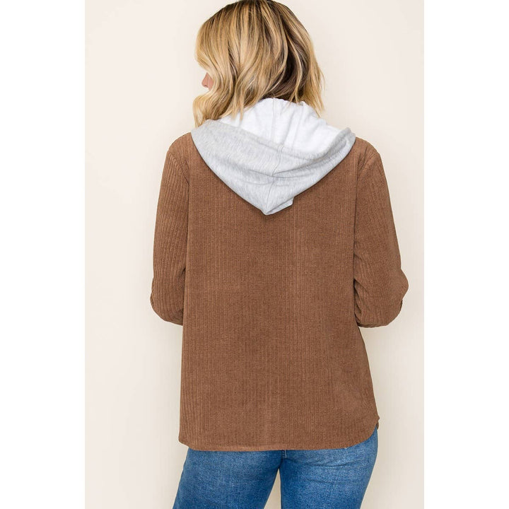 Corduroy Hooded Button Up