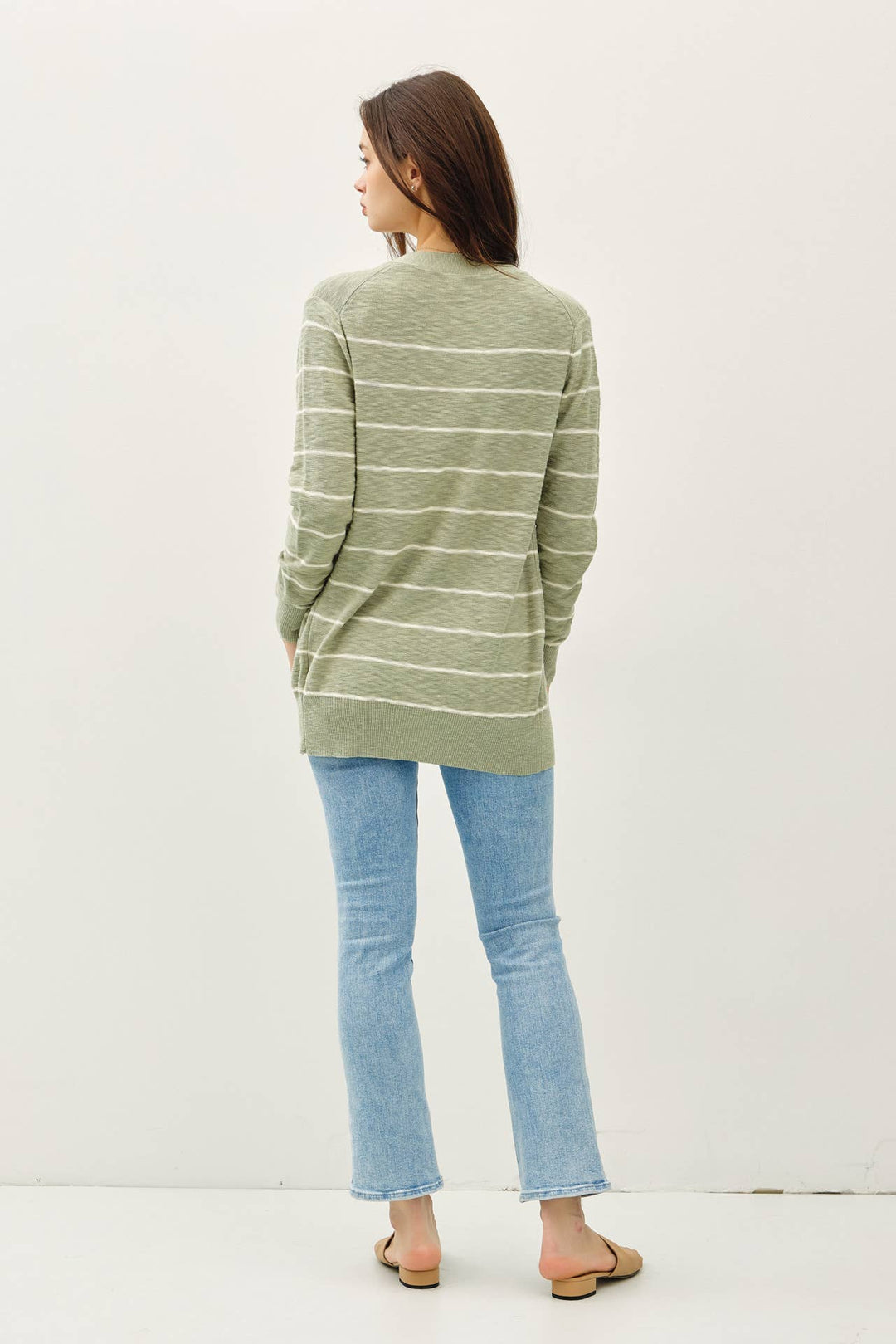 STRIPED COTTON SLUB CARDIGAN