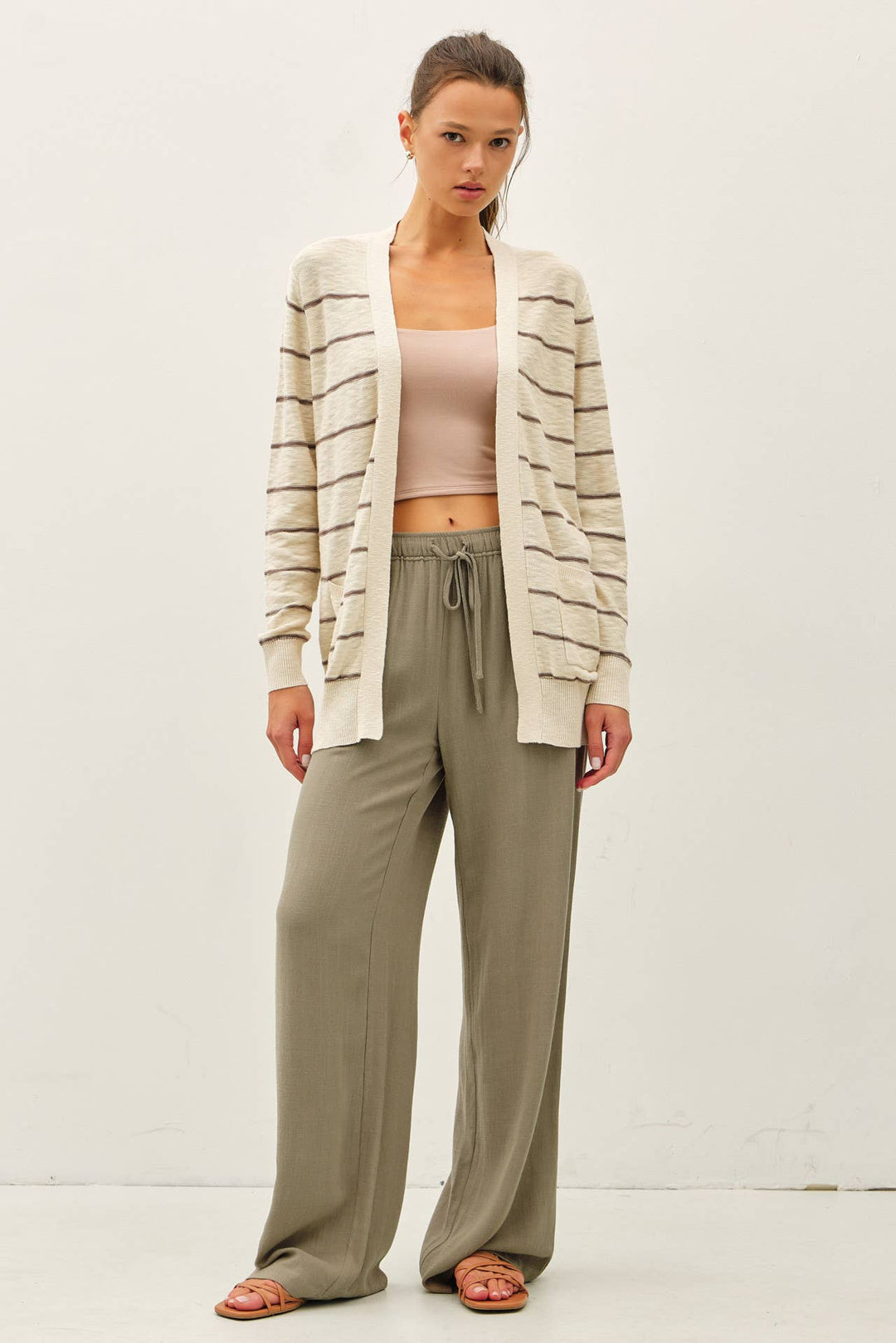 STRIPED COTTON SLUB CARDIGAN