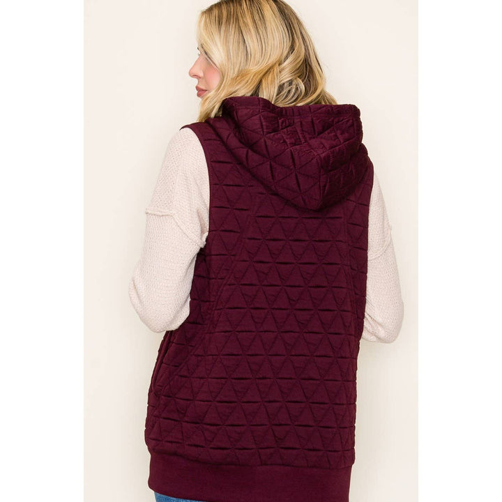 Wine Quilted Zip Up Vest
