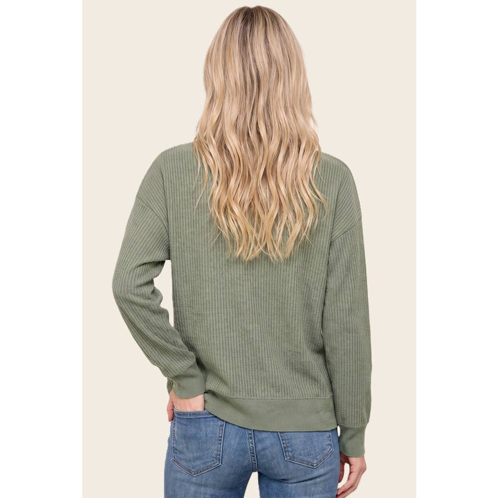 SPLT NECK MINI WAFFLE SWEATER