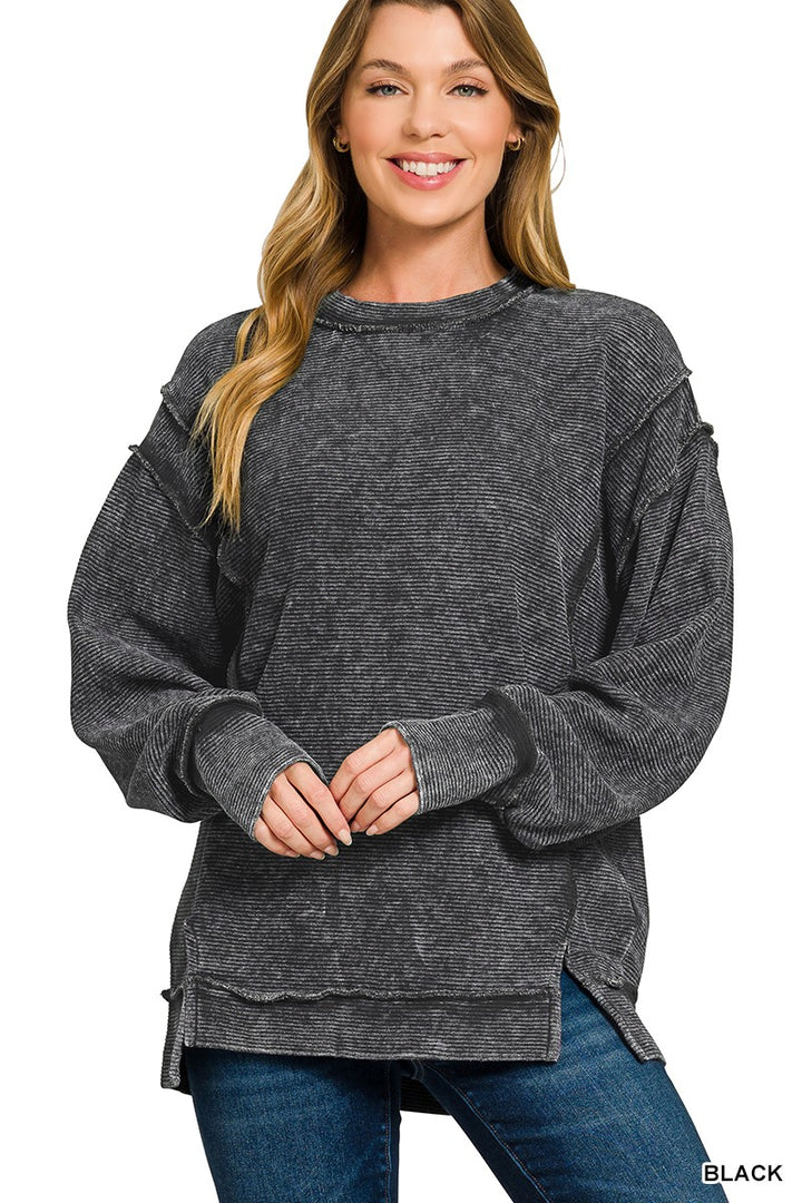 Double Ribbed Exposed Seam Pullover