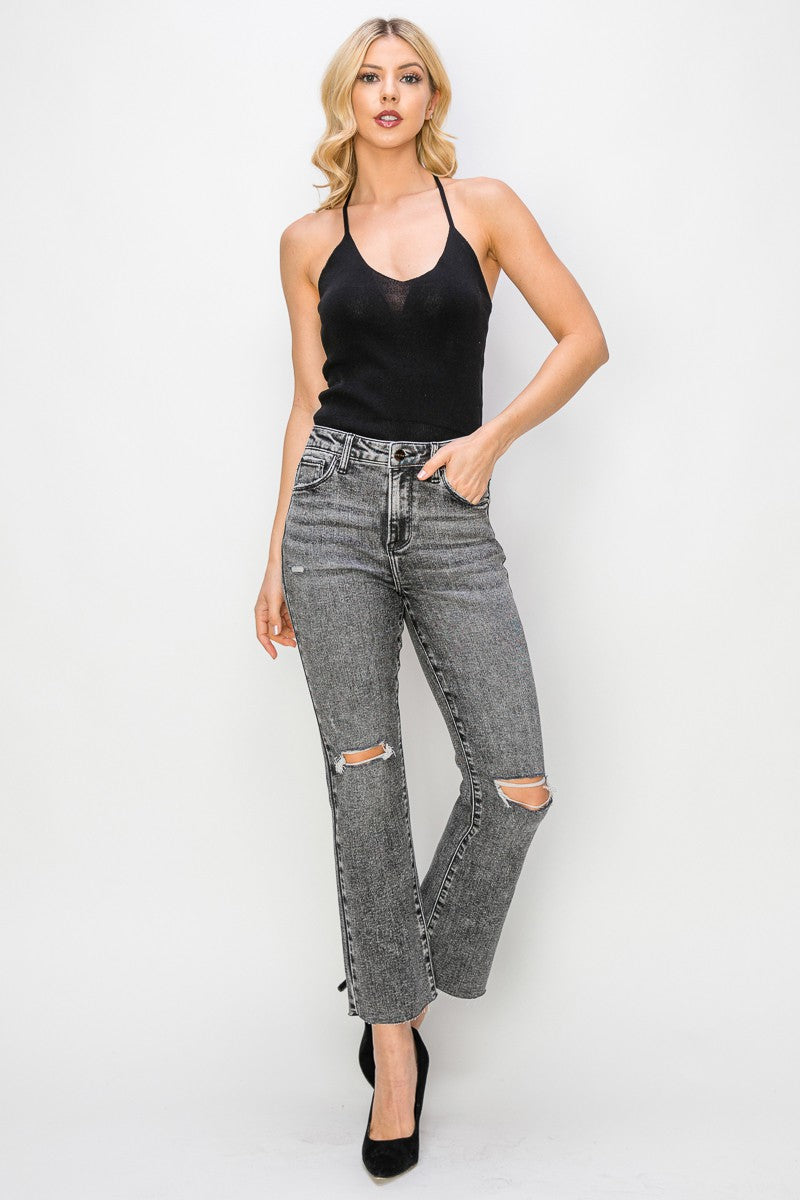 Acid Black Ankle Straight Jeans