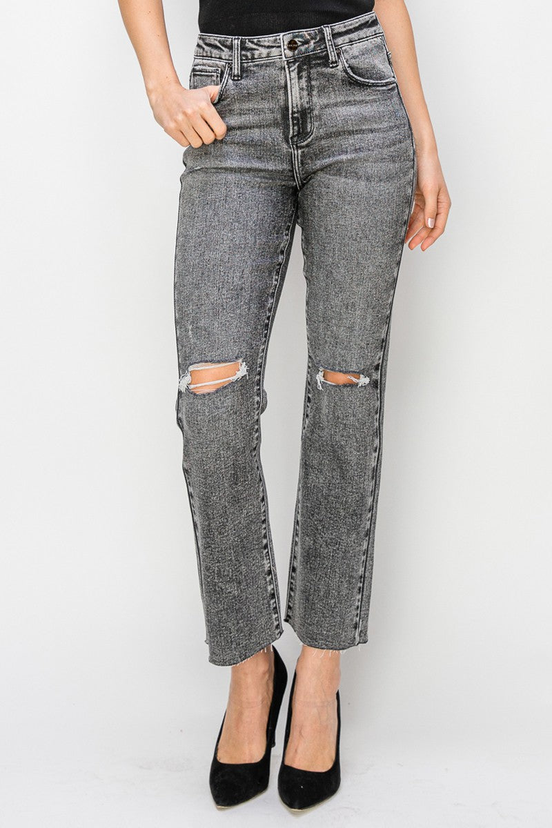 Acid Black Ankle Straight Jeans