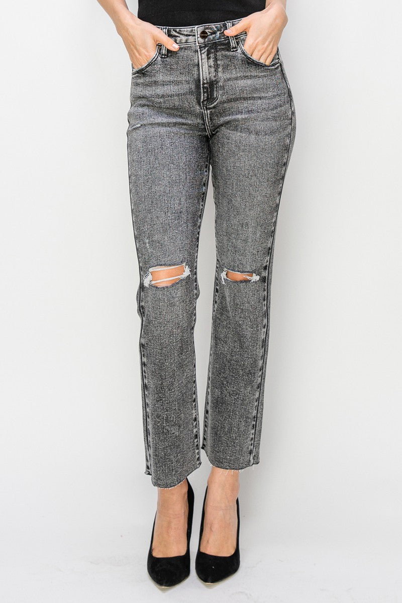 Acid Black Ankle Straight Jeans