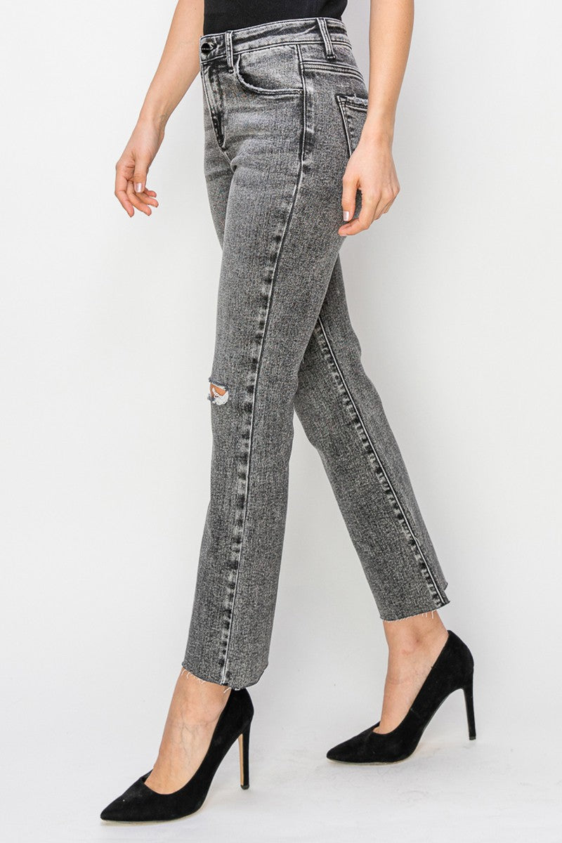 Acid Black Ankle Straight Jeans