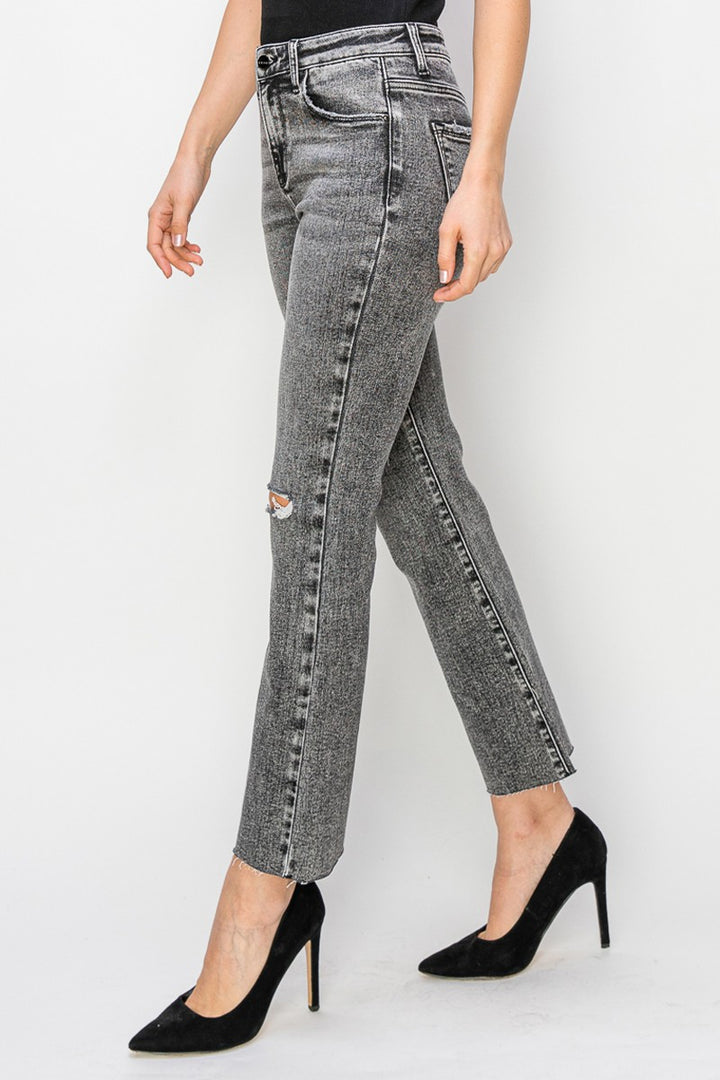 Acid Black Ankle Straight Jeans