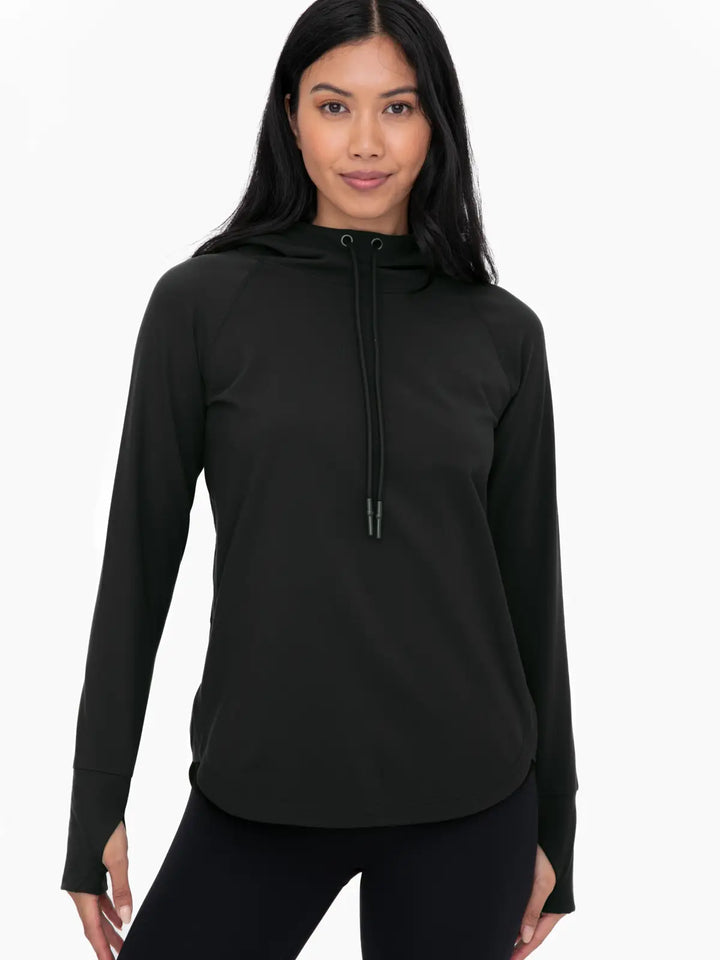 Black Active Hoodie Top with Thumbholes