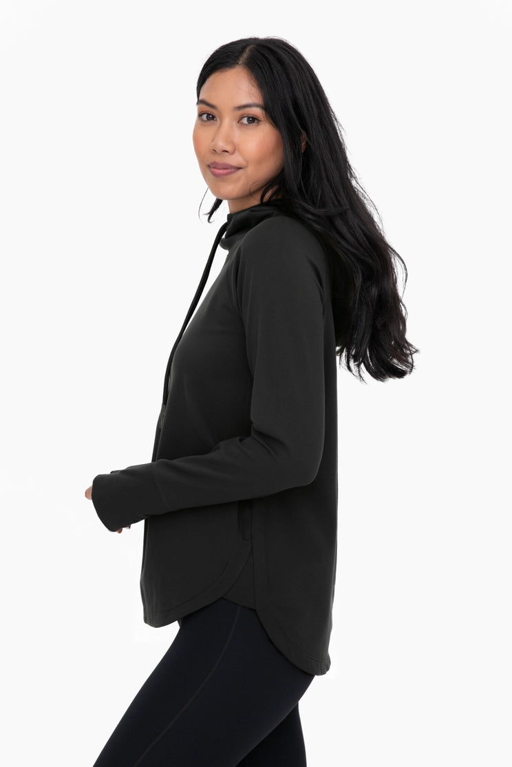 Black Active Hoodie Top with Thumbholes