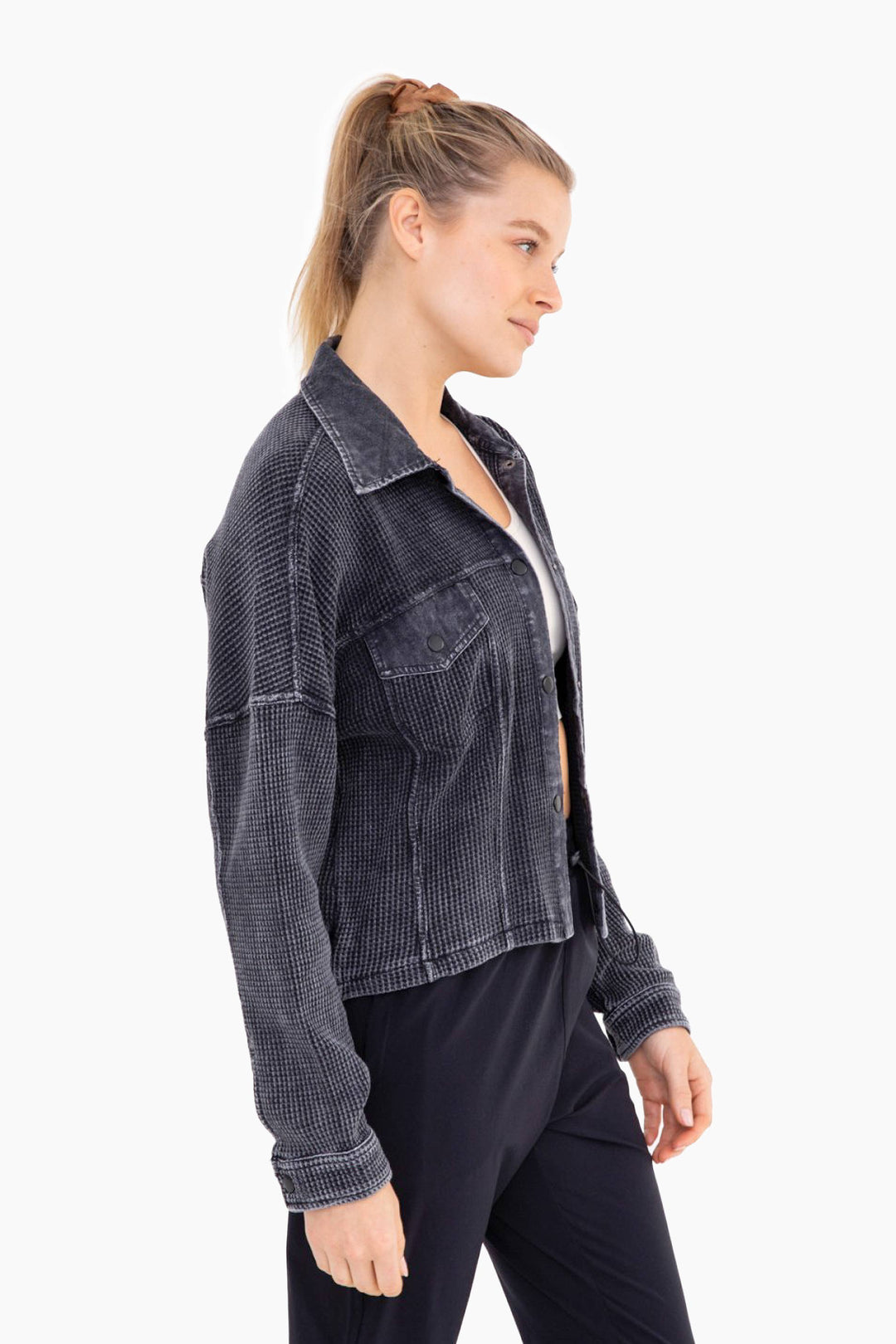 Waffle Knit Washed Cropped Jacket