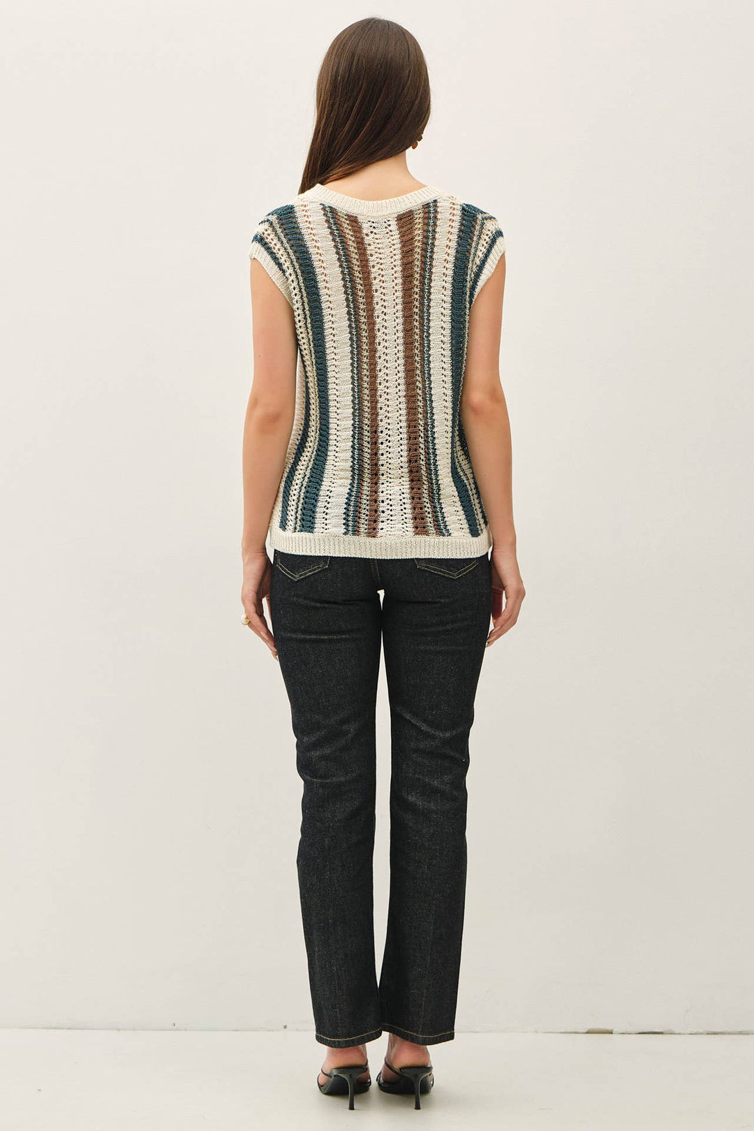 MIXED METALLIC YARN STRIPED HAND CRAFT CROCHET KNIT VEST