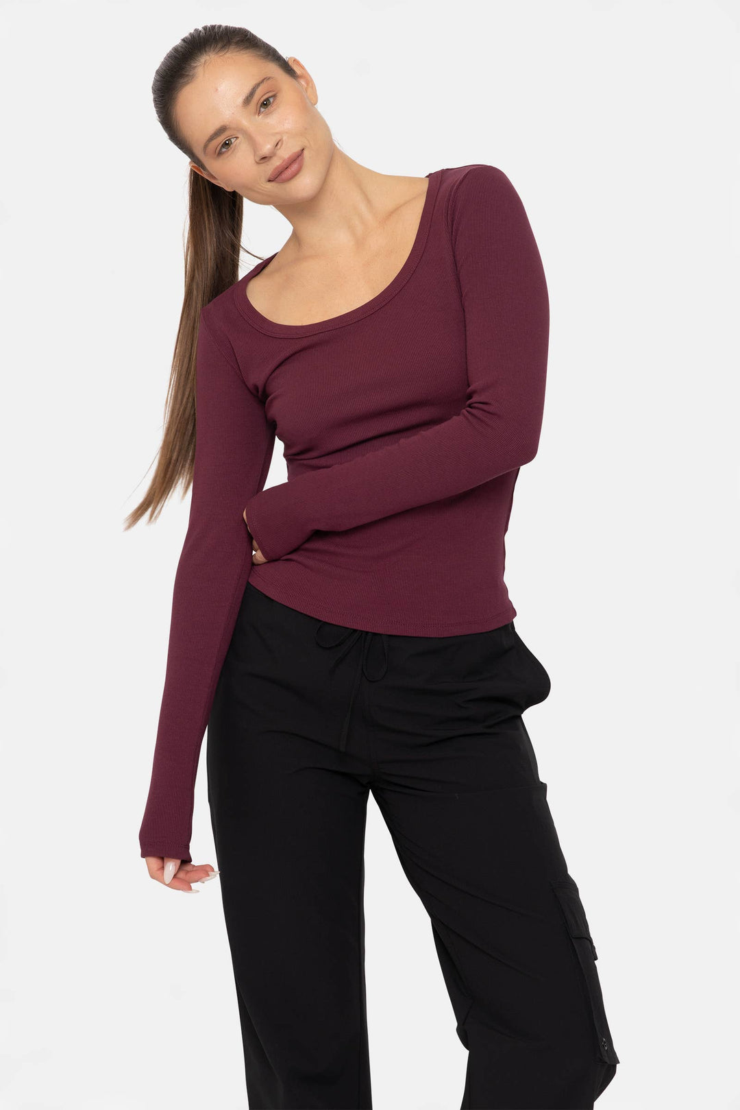 Slim Fit Scoop Neck Long Sleeve Top