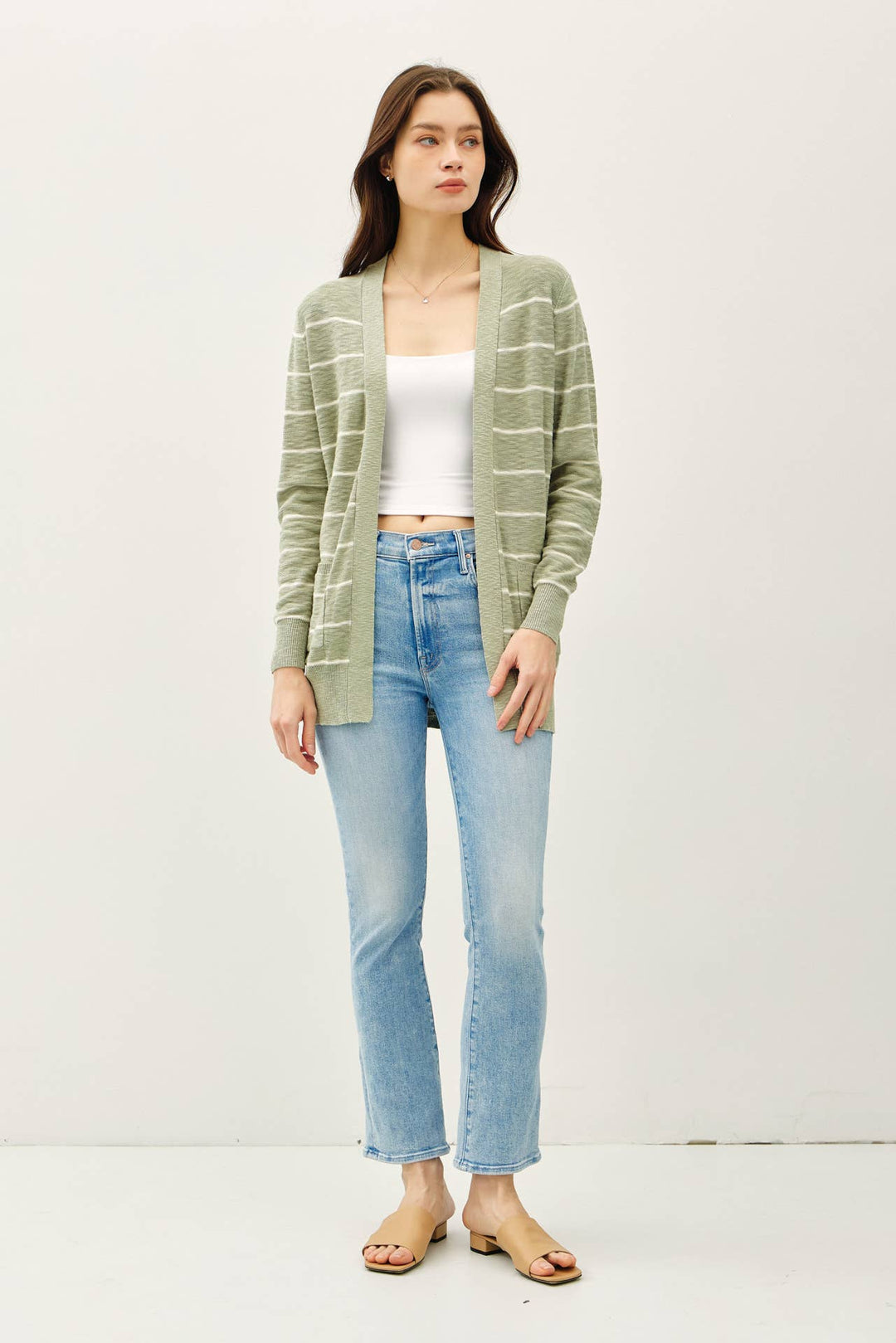 STRIPED COTTON SLUB CARDIGAN