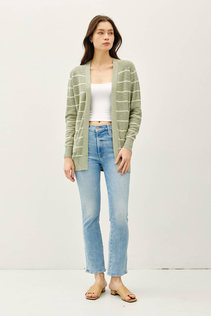 STRIPED COTTON SLUB CARDIGAN