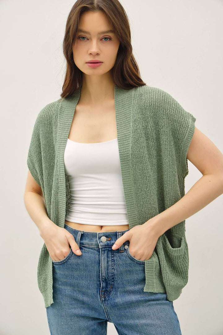 BREEZY SHORT SLEEVED OPEN CARDIGAN