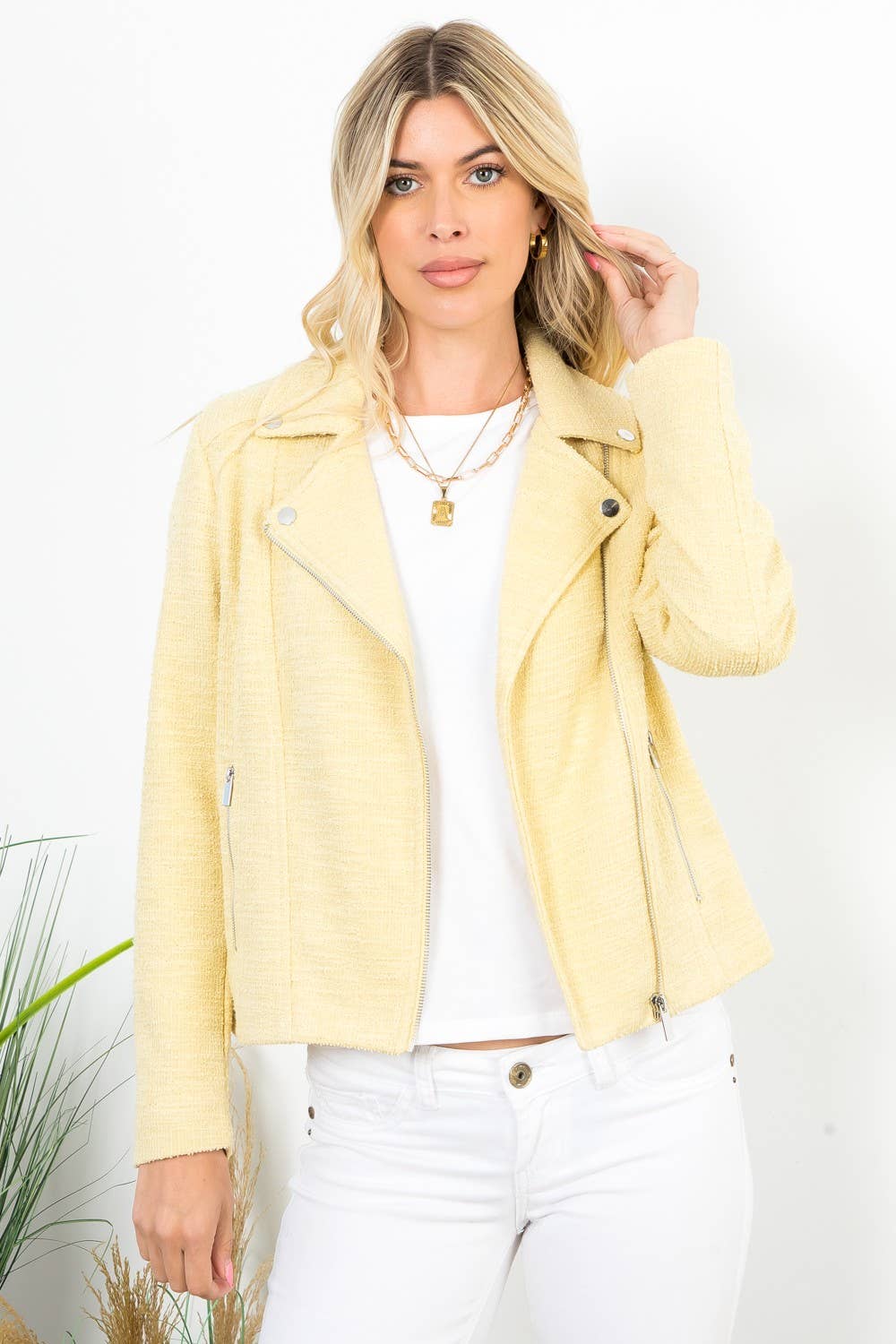 Chloe Boucle Textured Moto Jacket