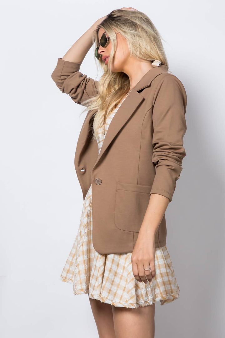 Ponte One Button Front /w Patch Pocket Blazer: Sage / M