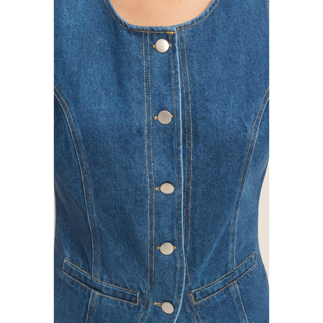 Button-Front Sleeveless Denim Vest