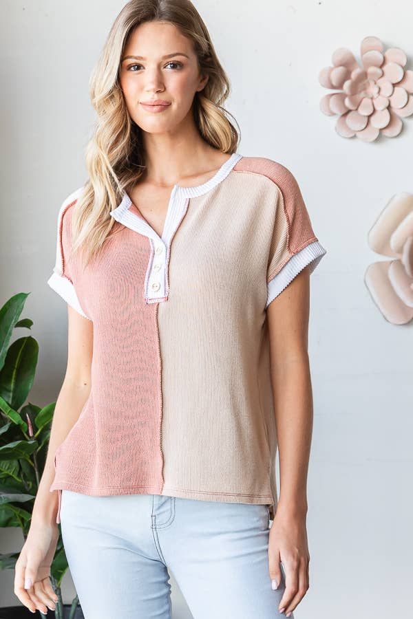 Ribbed Color Block Top
