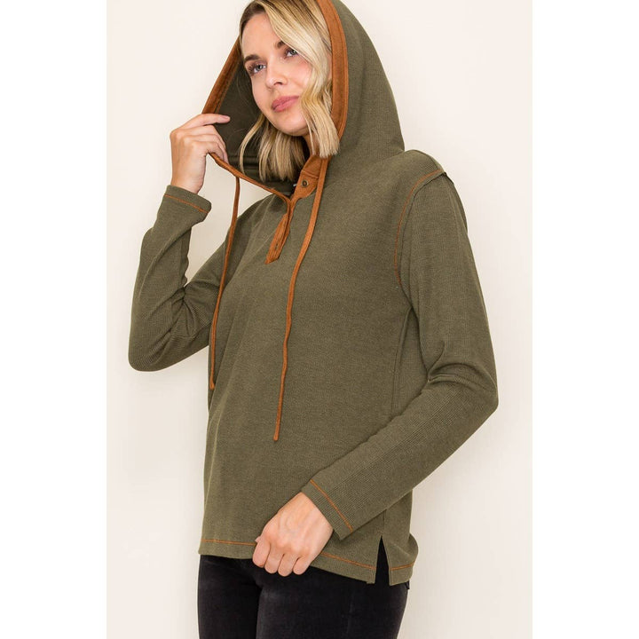 Suede Contrast Hoodie Top