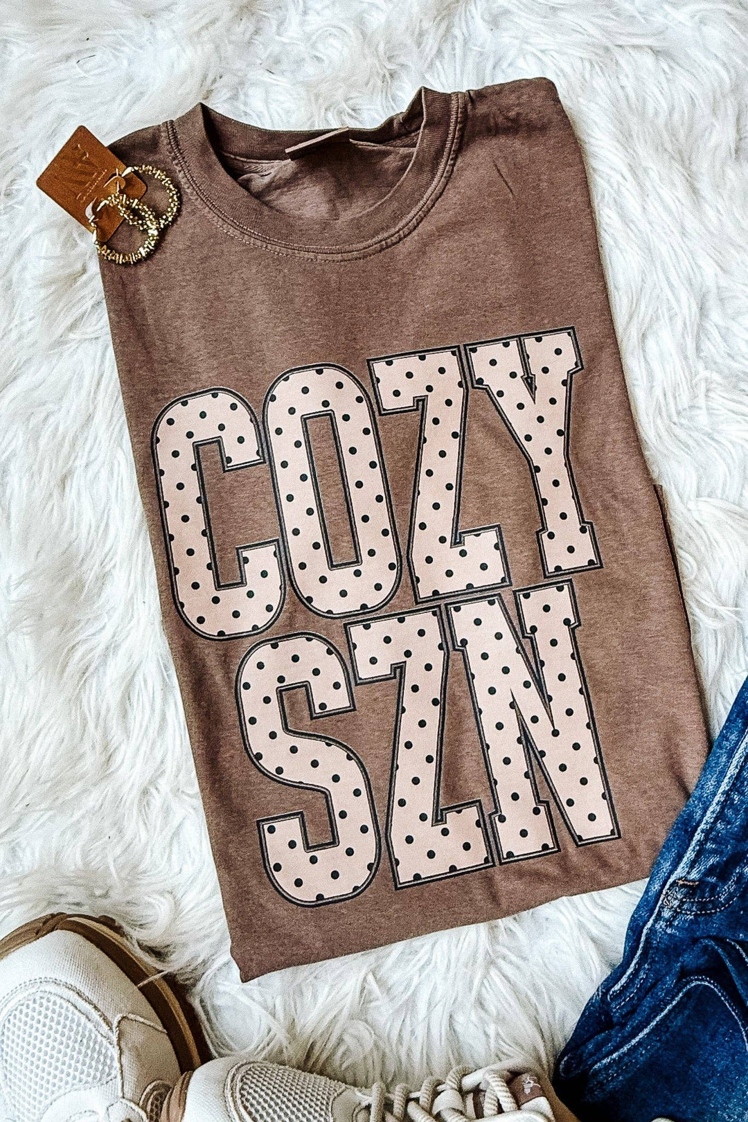COZY SZN Dots Graphic Tee - Espresso