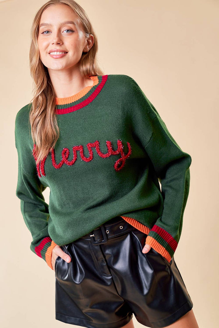 Merry Metalic Embroidered Sweater