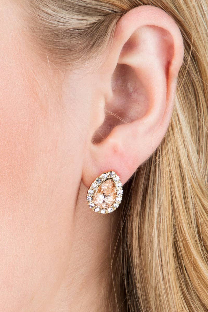 Cubic Zirconia and Brass Teardrop Earrings