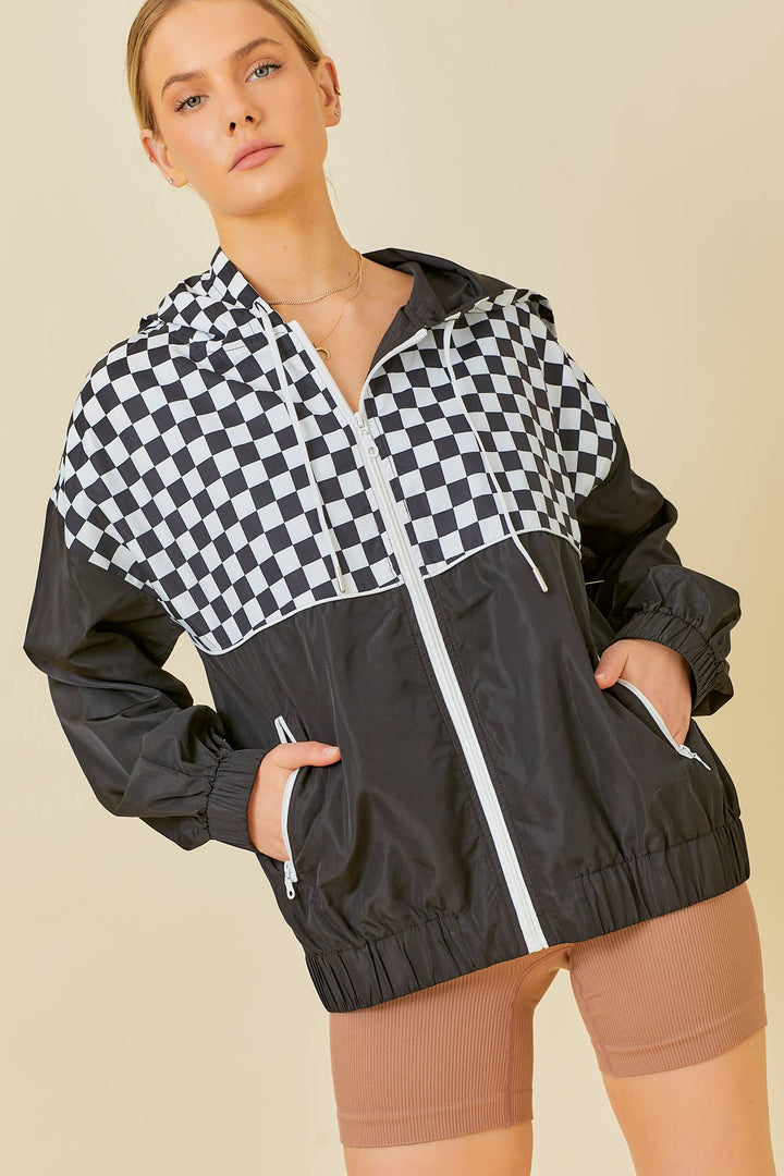 Checkered Windbreaker Hoodie Jacket