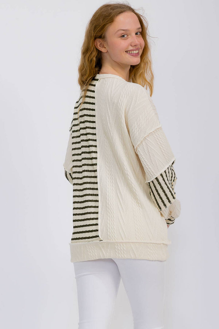 Striped Cable Knit Patchwork Top