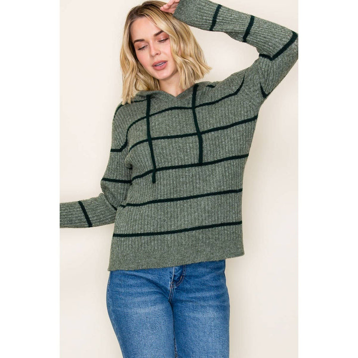 Olive Stripe Hoodie Sweater