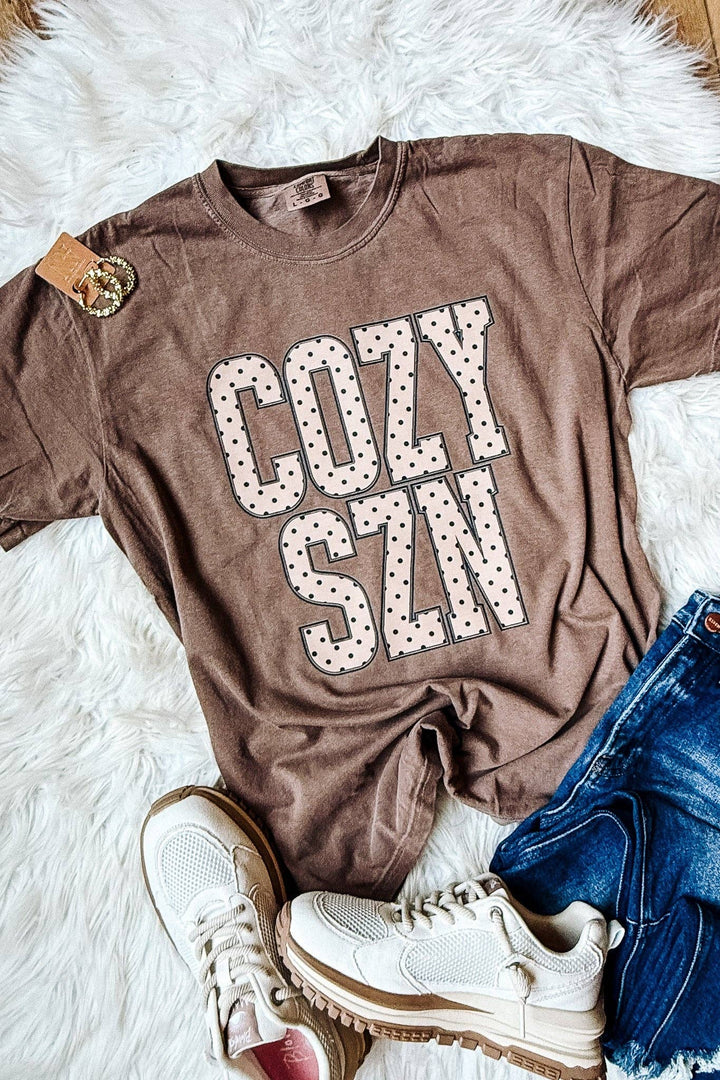 COZY SZN Dots Graphic Tee - Espresso