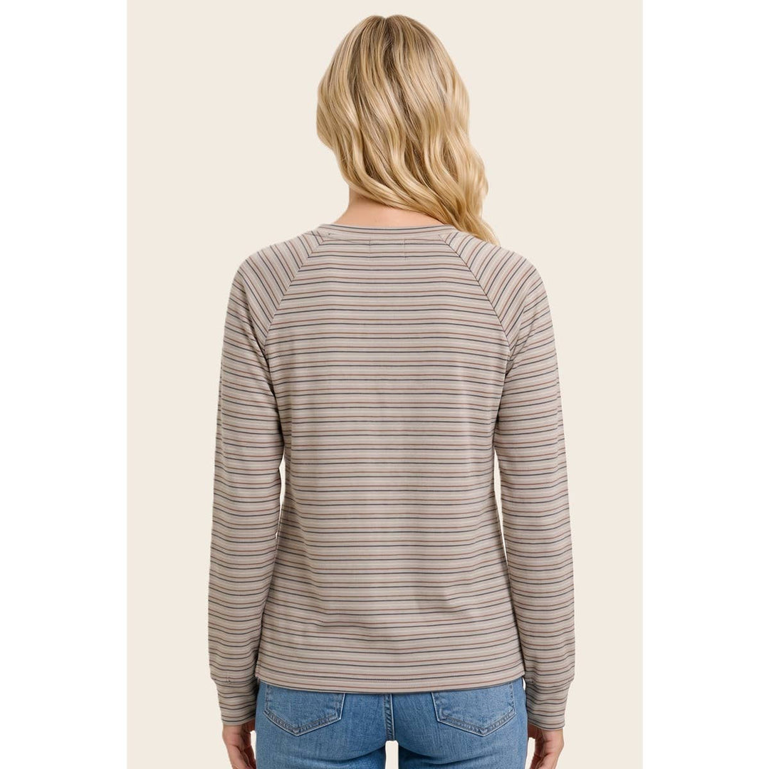 Split Neck Micro Brushed Stripe Top