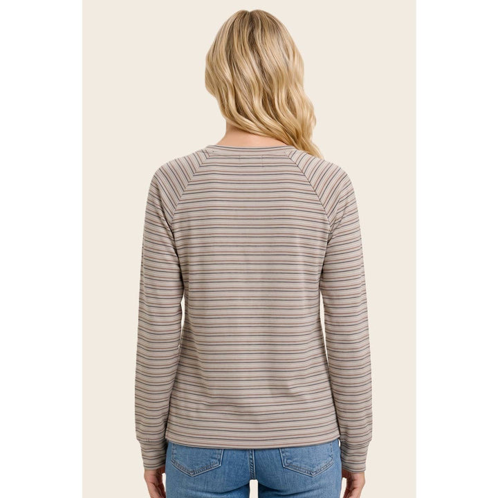 Split Neck Micro Brushed Stripe Top