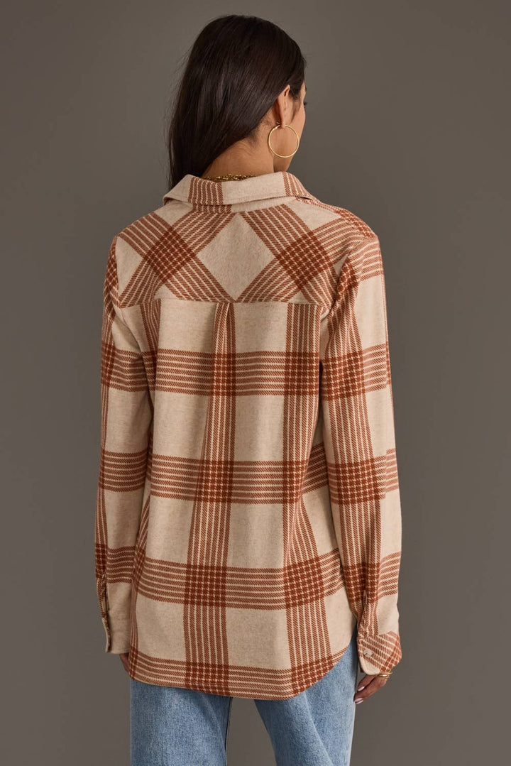 Cream & Rust Plaid Button Up
