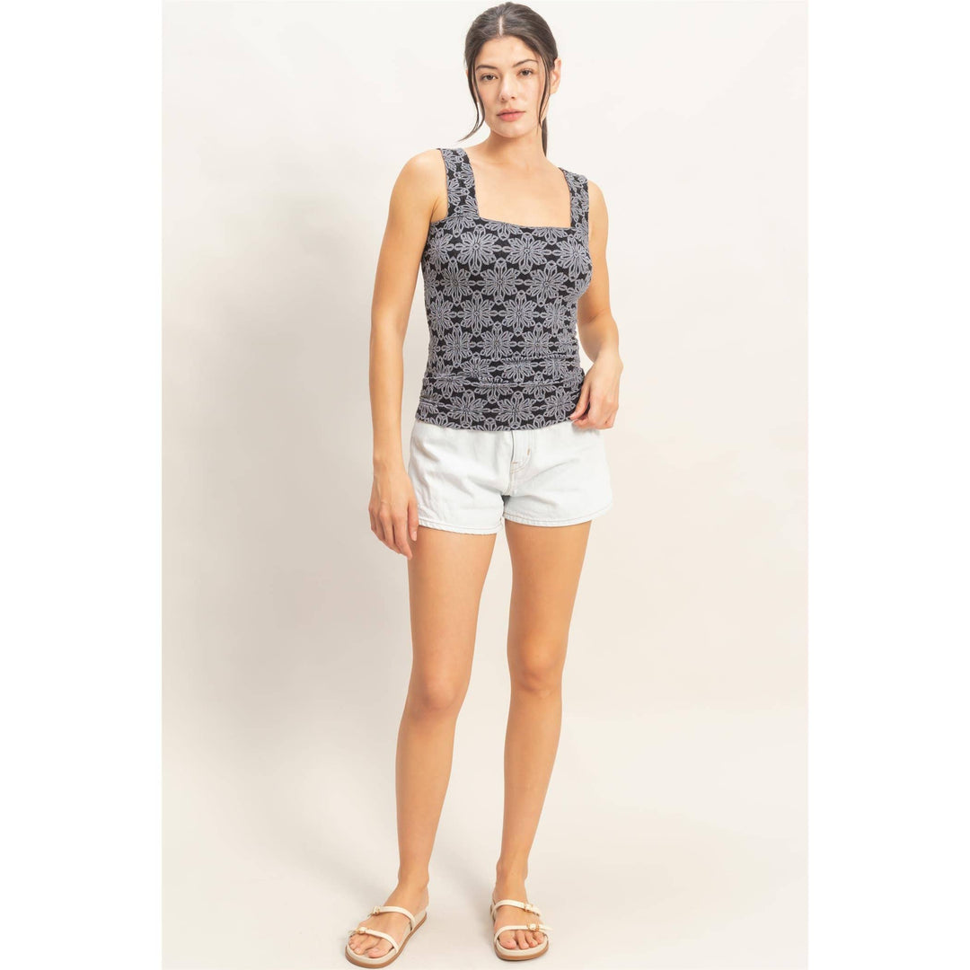 Floral Jacquard Square Neck Top