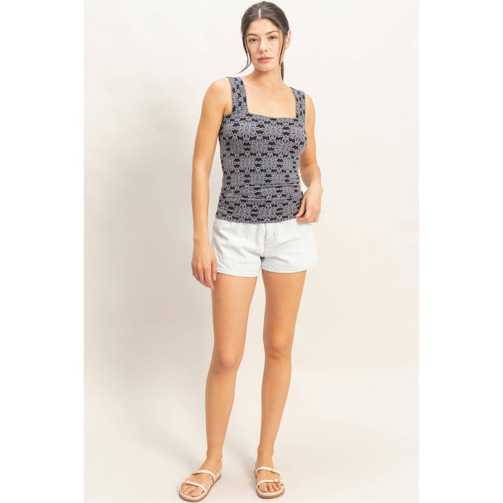 Floral Jacquard Square Neck Top