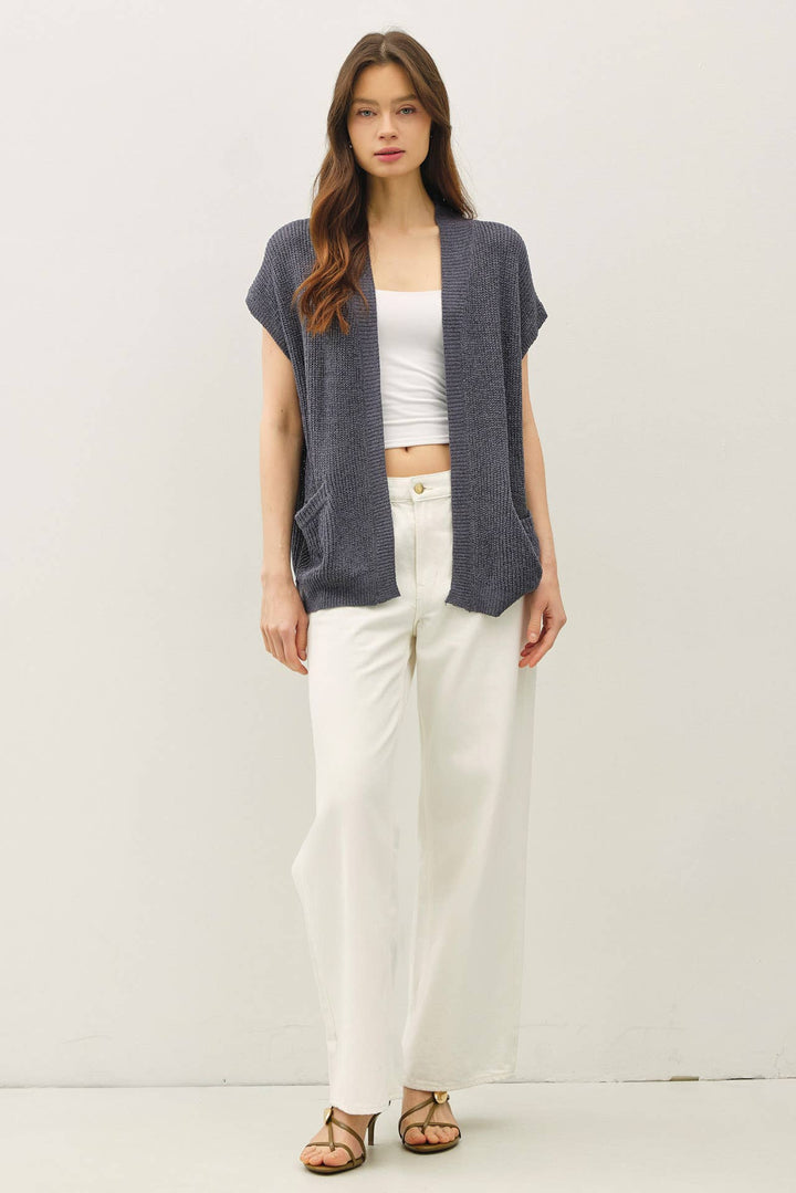 BREEZY SHORT SLEEVED OPEN CARDIGAN