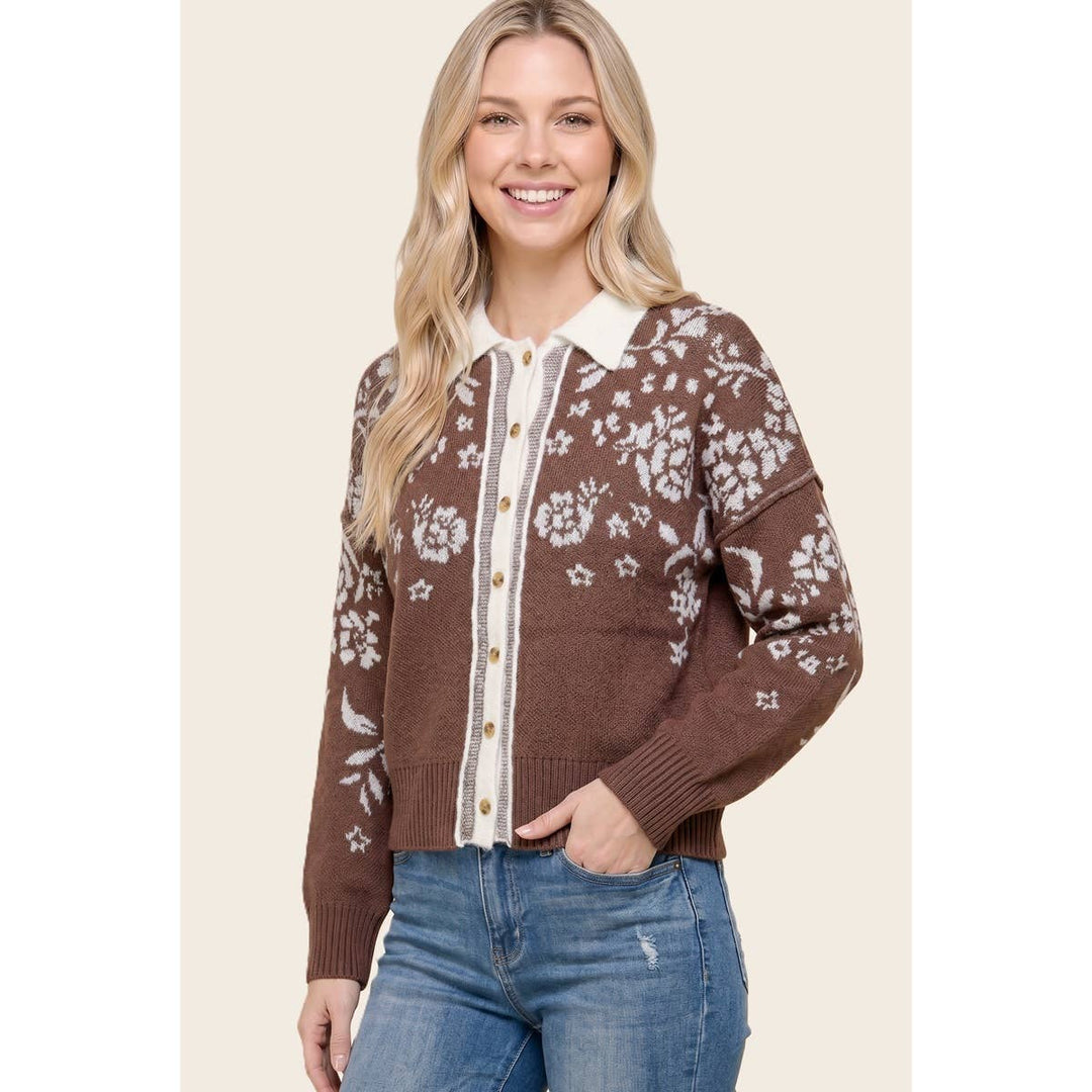 FLORAL JACQUARD SWEATER CARDIGAN