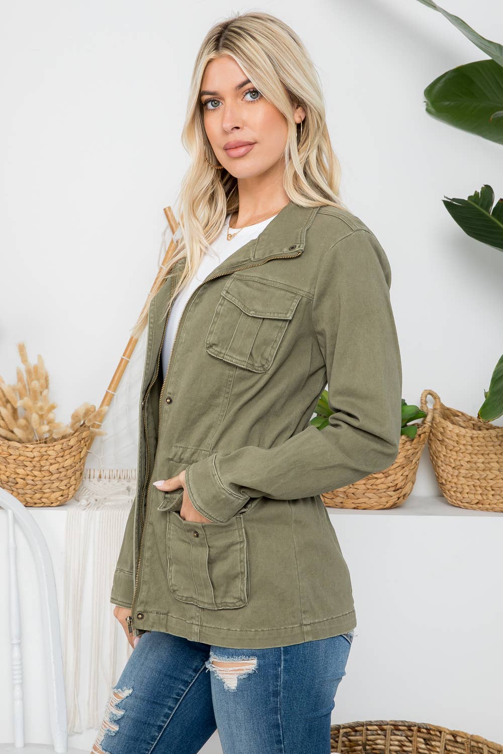 Olive Washed Anorak Jacket