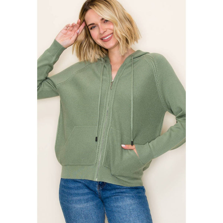 Zip Up Waffle Textured Hoodie