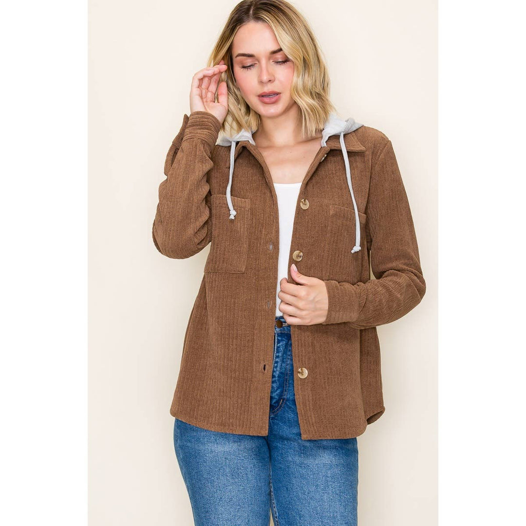 Corduroy Hooded Button Up
