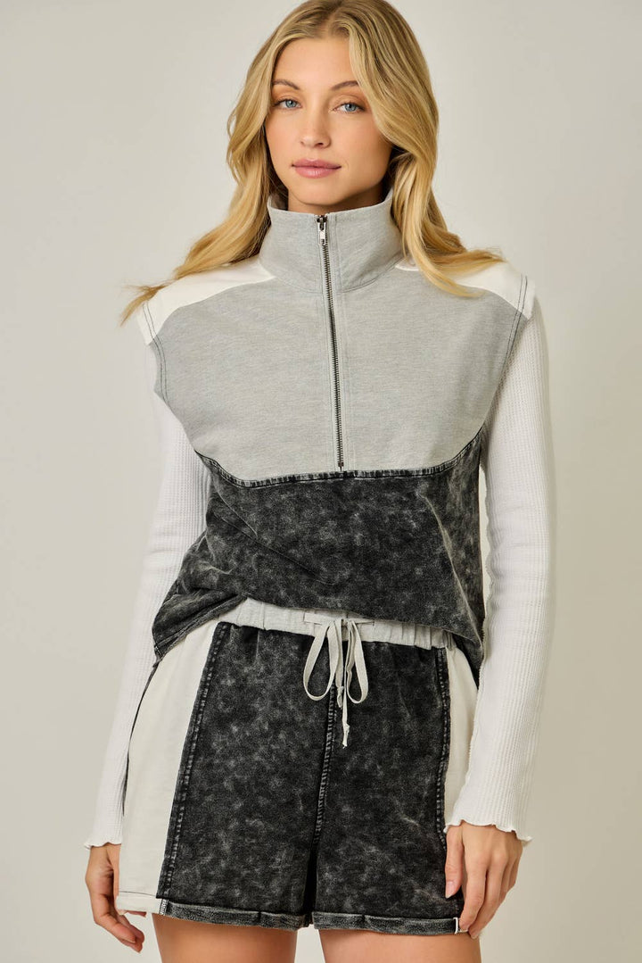 Color Blocked Terry Half Zip Top