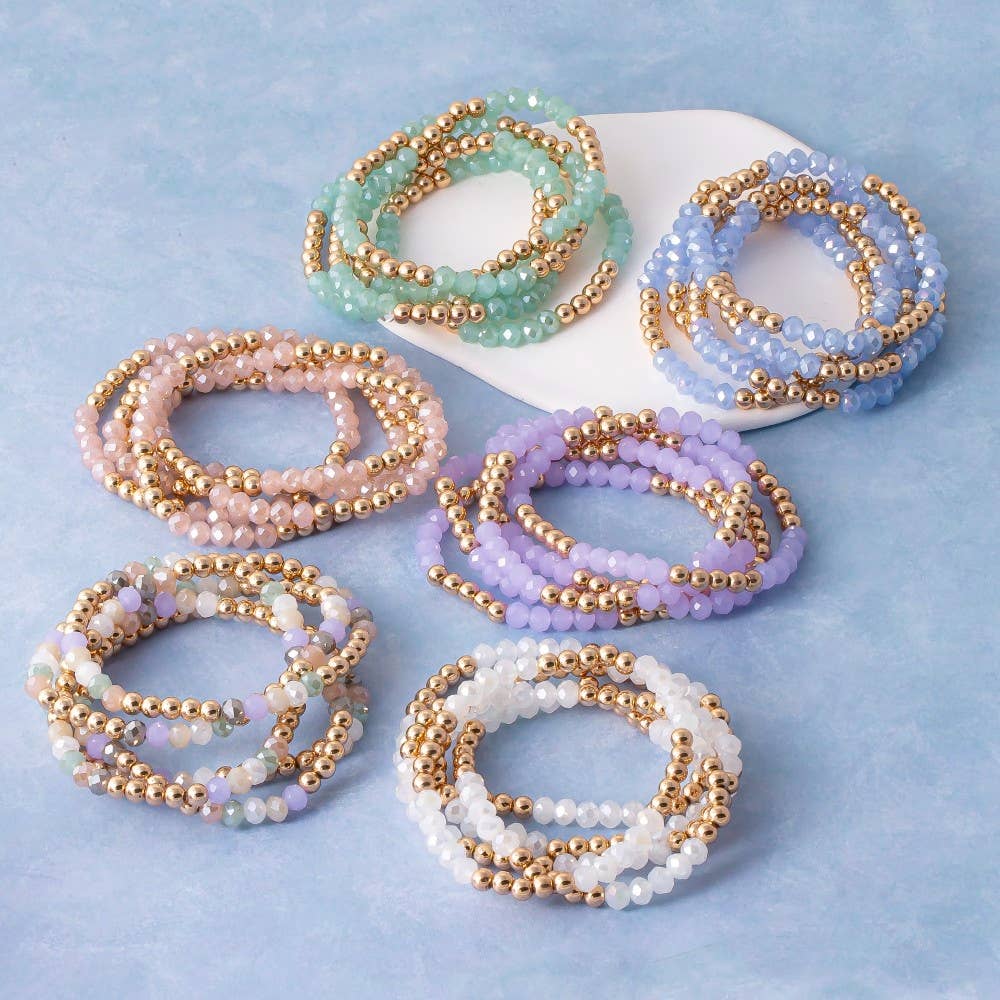 Crystal Gold Ball Beaded Stretch Bracelet Set